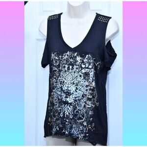 Guess Cold Shoulder Graphic T-shirt Top size XS